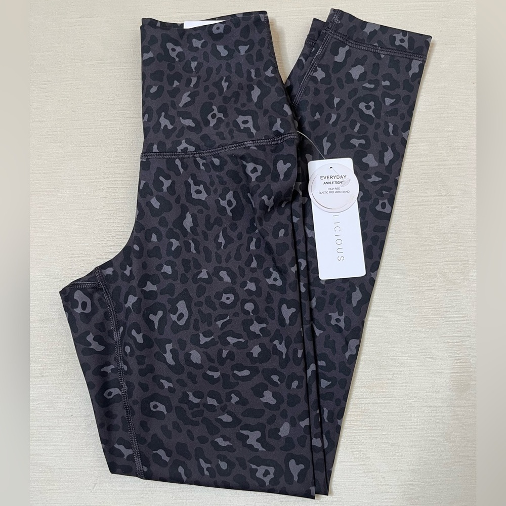 Yogalicious Lux Charcoal Leopard Print High-Waisted Leggings Ankle Length Yoga